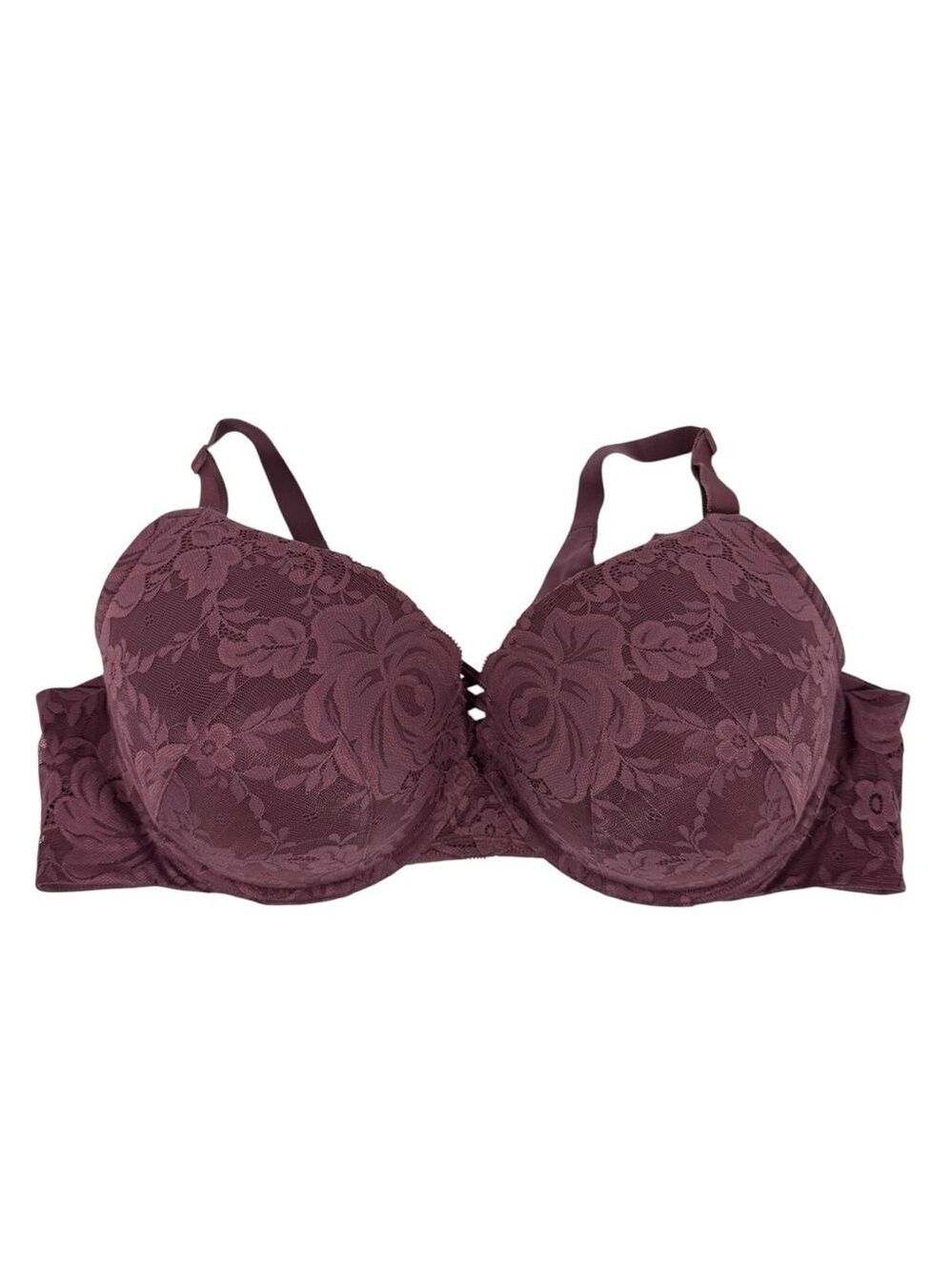 Torrid 360 Back Slimming Push-Up Plunge Bra 46D Purple Lace Lacy Sexy Padded